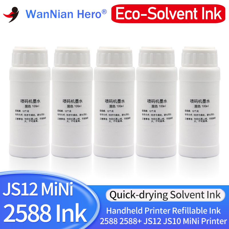 Solvent Printer Ink - Encre rechargeable 100ML, compatible 2588 JS10